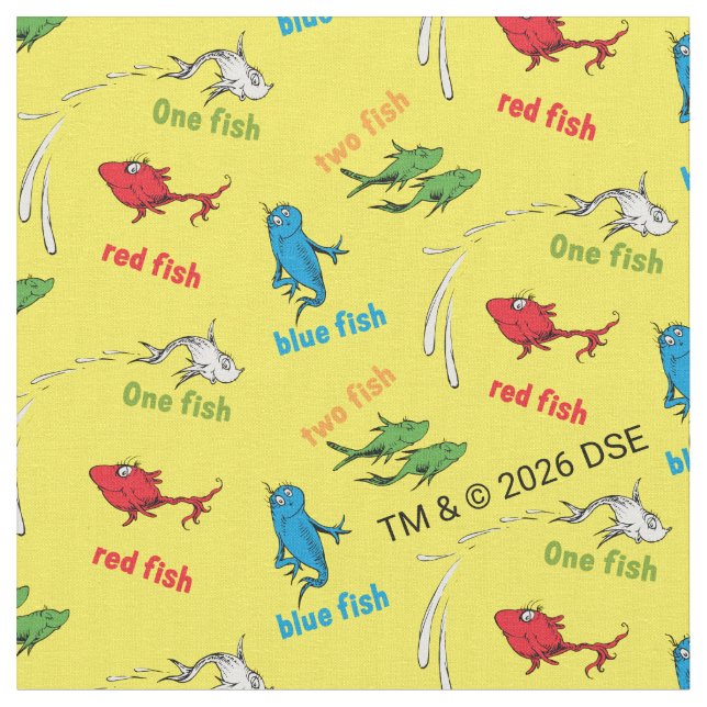 One Fish Two Fish Yellow Pattern Fabric (Close Up)