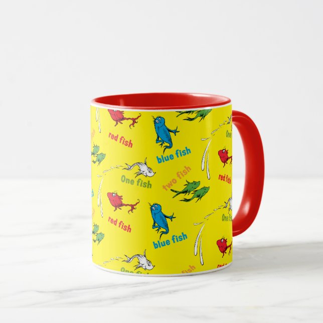 One Fish Two Fish Yellow Pattern Mug (Front Right)