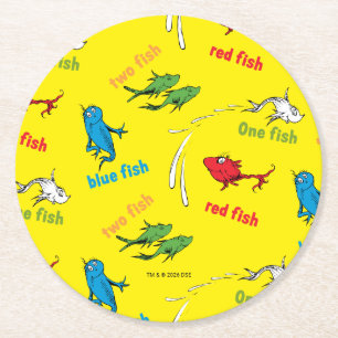 One Fish Two Fish Yellow Pattern Round Paper Coaster