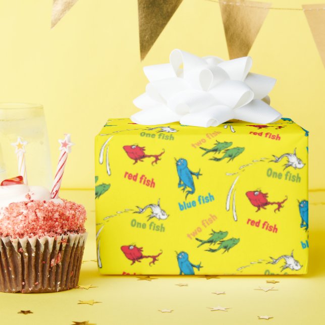 One Fish Two Fish Yellow Pattern Wrapping Paper (Birthday Party)