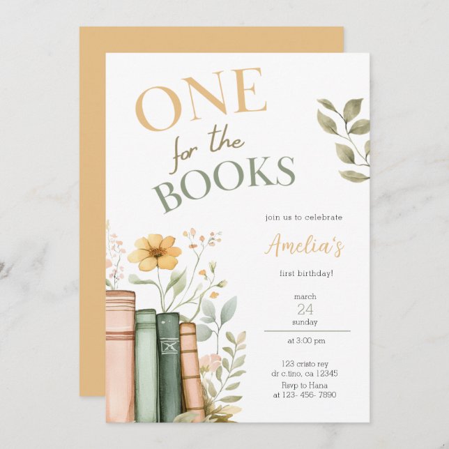 One For The Books First Birthday Invitation (Front/Back)