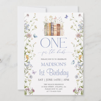 One For The Books Floral Storybook 1st Birthday Invitation
