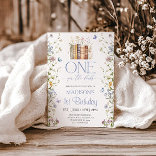 One For The Books Floral Storybook 1st Birthday Invitation