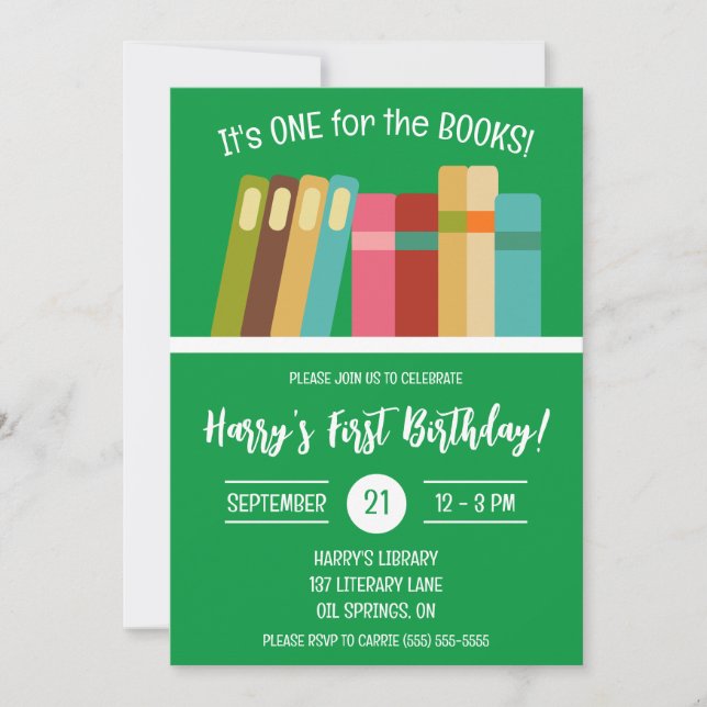 One for the Books! Kids' First Birthday Party  Invitation (Front)