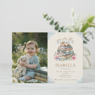 One For The Books Storybook Photo First Birthday Invitation