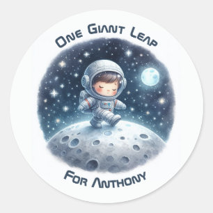 One Giant Leap Astronaut Boy Birthday Party Classic Round Sticker