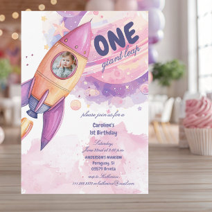 One Giant Leap Space Racket 1st Photo Birthday Invitation