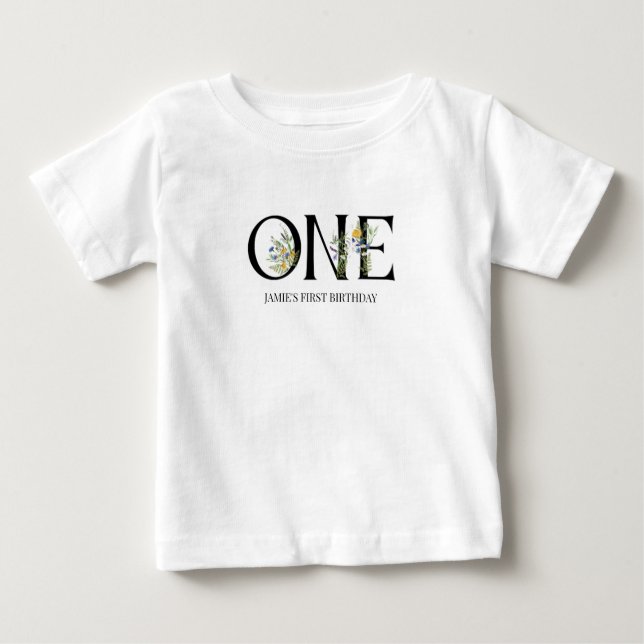 One Girl First Birthday Wildflower Boho Baby T-Shirt (Front)