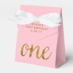 One Glitter  1st Birthday Pink and Gold Favour Box