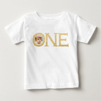 One Gold Glittery Photograph Personalised Baby T-Shirt