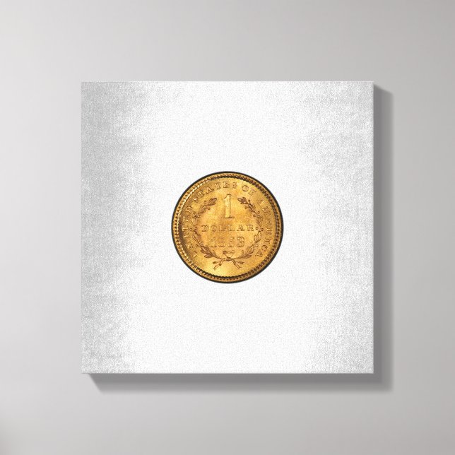 One Golden Dollar 1853 Coin Silver Background Canvas Print (Front)