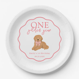 One Golden Year Doodle Puppy First Birthday Party Paper Plate