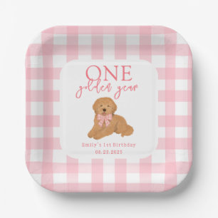 One Golden Year Golden Doodle Girls Birthday Paper Plate