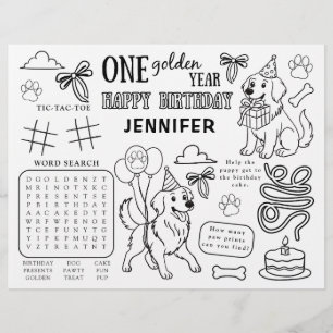 One Golden Year Golden Retriever Activity Placemat