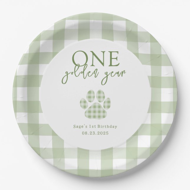 One Golden Year Golden Retriever Birthday Party Paper Plate (Front)