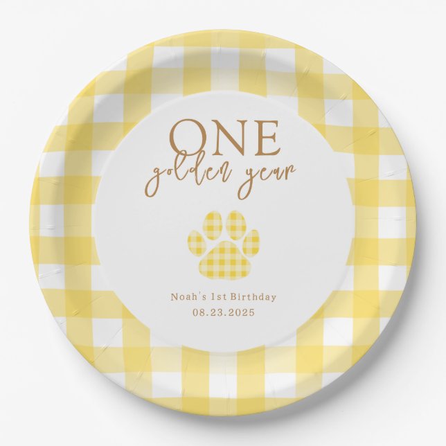 One Golden Year Golden Retriever Birthday Party Paper Plate (Front)