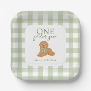 One Golden Year Goldendoodle Birthday Paper Plate