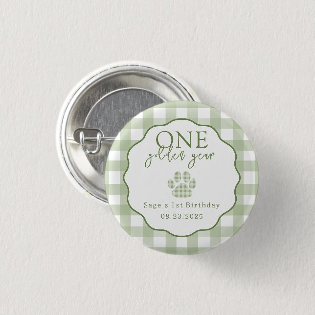 One Golden Year Paw Print First Birthday Party 3 Cm Round Badge (Front & Back)