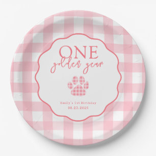 One Golden Year Paw Print First Birthday Party Paper Plate
