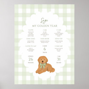 One Golden Year Puppy Dog 1st Birthday Milestone  Poster