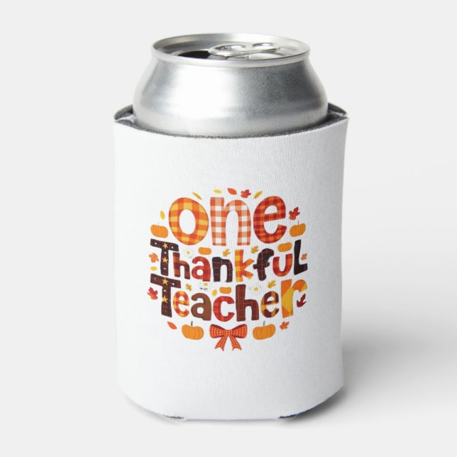 One Grateful Teacher Autumn Thanksgiving Pumpkin C Can Cooler (Can Front)