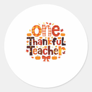 One Grateful Teacher Autumn Thanksgiving Pumpkin C Classic Round Sticker