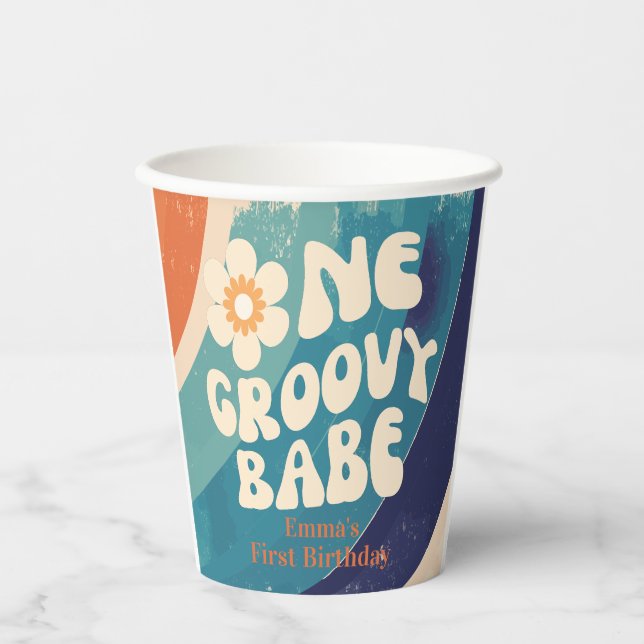 ONE Groovy Babe 1st Birthday Groovy One  Paper Cups (Front)