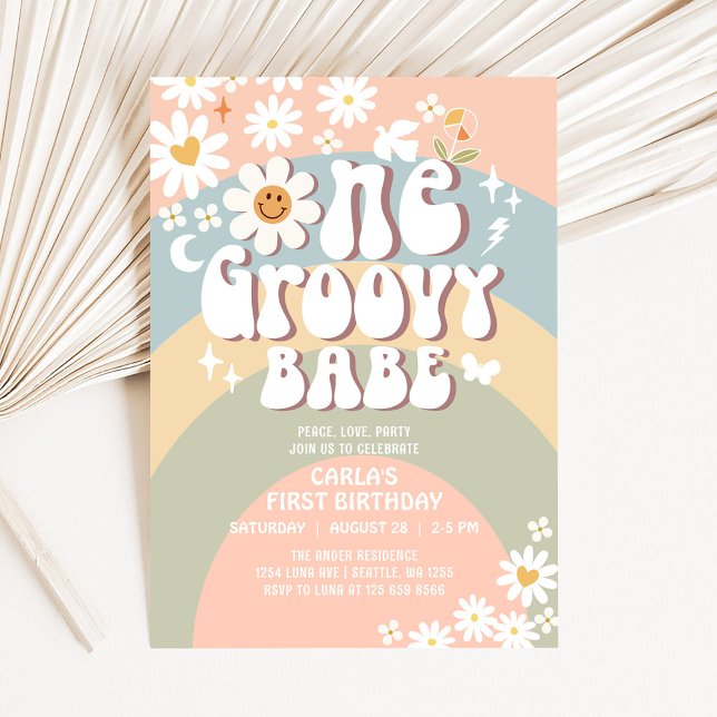 ONE Groovy Babe Daisy Hippie 1st Birthday Invitation (Creator Uploaded)