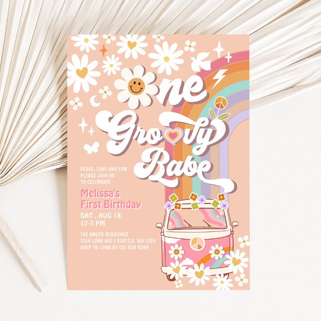 One Groovy Babe Daisy Rainbow 1st Birthday Invitation (Creator Uploaded)