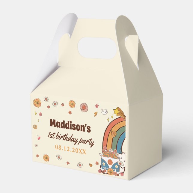 One Groovy Babe Retro Rainbow 1st Birthday Favour Box (Front Side)