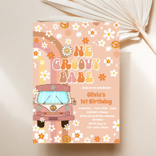 One Groovy Babe Retro Rainbow 1st Birthday Invitation