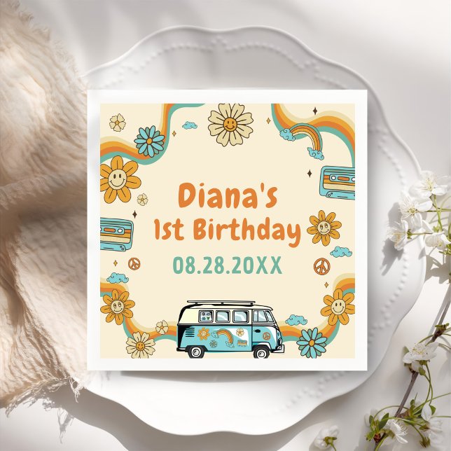 One Groovy Babe Retro Rainbow 1st Birthday Napkin (Creator Uploaded)