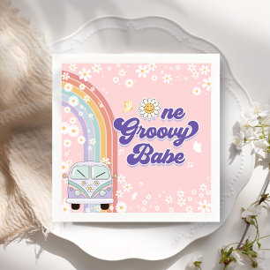 One Groovy Babe Retro Rainbow 1st Birthday Napkin