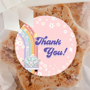 One Groovy Babe Retro Rainbow 1st Birthday Party Classic Round Sticker