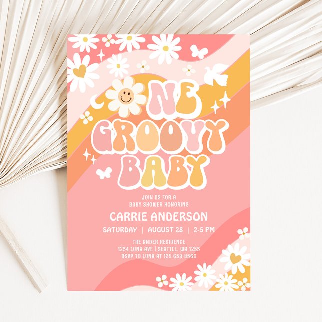 One Groovy Baby Daisy Hippie 70s Retro Baby Shower Invitation (Creator Uploaded)