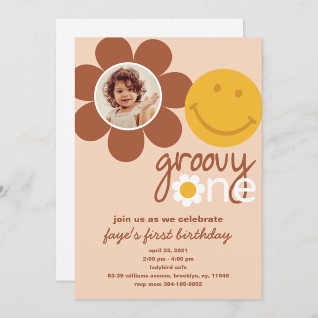 ONE Groovy Baby Invitation (Front/Back)