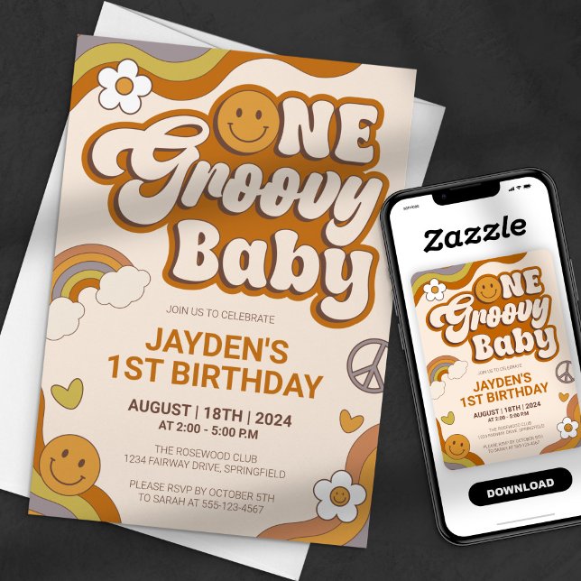 One Groovy Baby Retro 70s Party Birthday Invitation (Creator Uploaded)