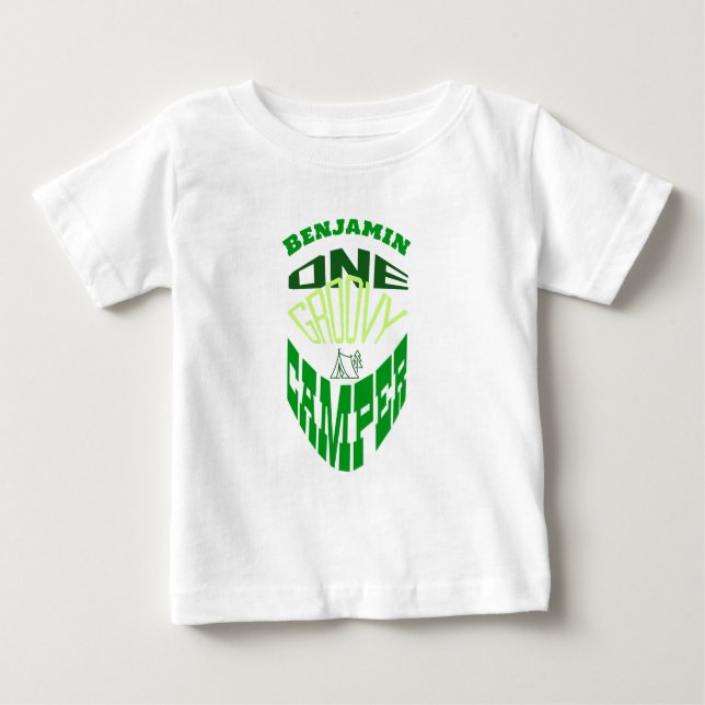 One groovy camper, personalise with name camping baby T-Shirt (Front)