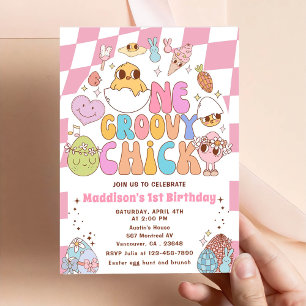 One Groovy Chick Spring Daisy 1st Birthday Party Invitation
