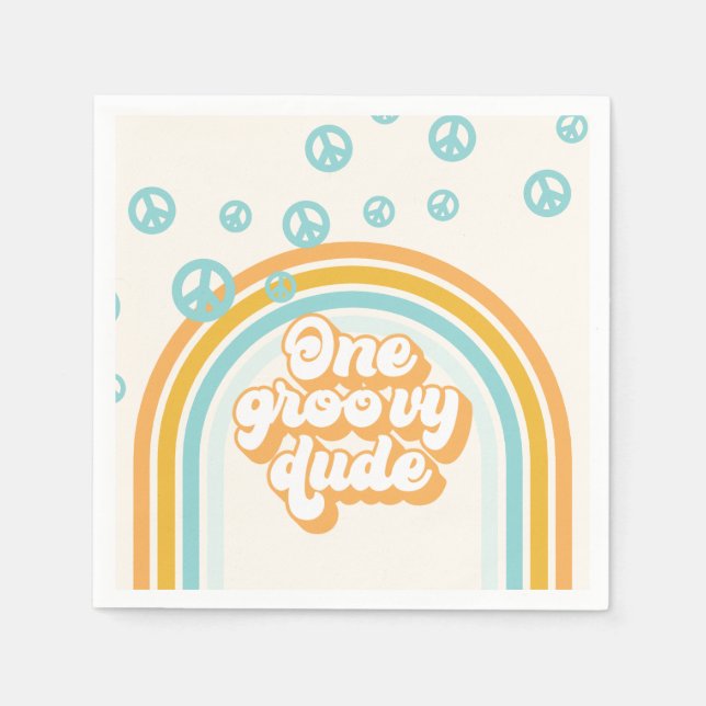One Groovy Dude Retro Boy 1st Birthday Napkin (Front)