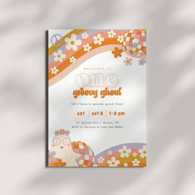 One Groovy Ghoul | Retro Spooky Girls 1st Birthday Invitation (Creator Uploaded)