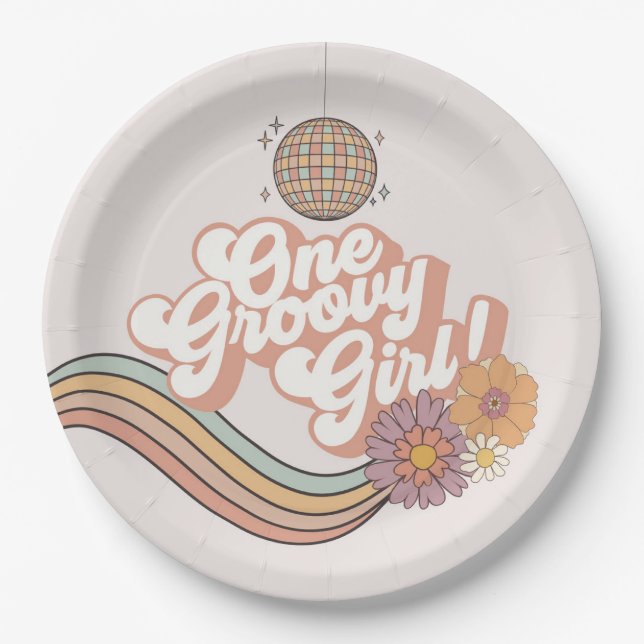 One Groovy Girl 2nd birthday party Paper Plate (Front)