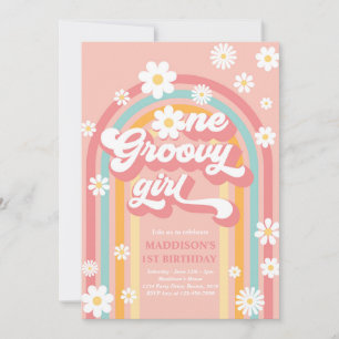 One Groovy Girl Boho Daisy Rainbow 1st Birthday Invitation