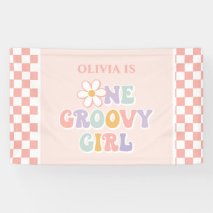 One Groovy girl Pink Daisy Chequered Banner