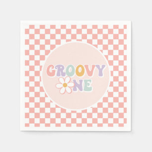 One Groovy girl Pink Daisy Chequered Napkin