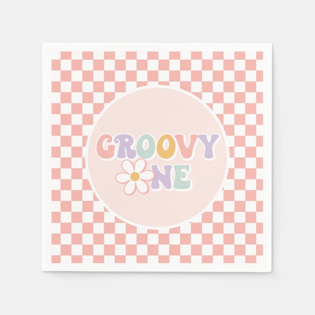 One Groovy girl Pink Daisy Chequered Napkin (Front)