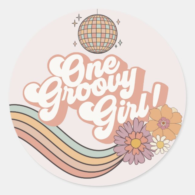 One Groovy Girl retro 1st birthday party Classic Round Sticker (Front)