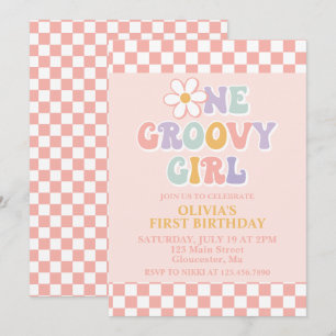 One Groovy Girl Retro Girl First Birthday Invitation