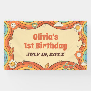 One Groovy Girl Retro Rainbow 1st Birthday Party Banner