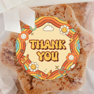 One Groovy Girl Retro Rainbow 1st Birthday Party Classic Round Sticker